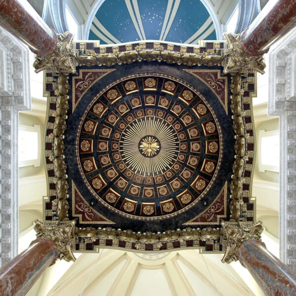 Decorative ceiling in the church of Our Lady of Guadalupe Shrine in La Crosse, Wisconsin.