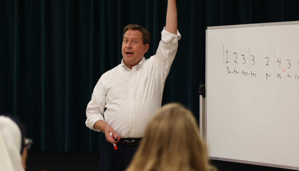 Director of Sacred Music, Scott Turkington, teaching a music class at Our Lady of Guadalupe Shrine in La Crosse, Wisconsin.