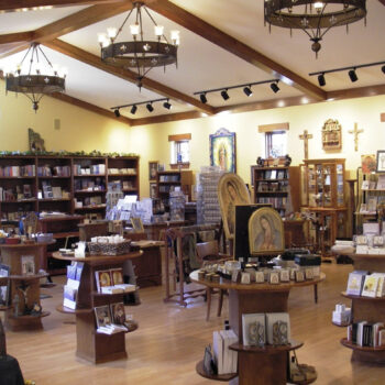 Gift products in the Flores Mariae Gift Shop at Our Lady of Guadalupe Shrine in La Crosse, Wisconsin.