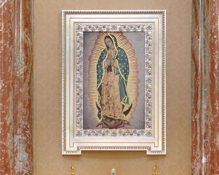 Framed picture of Lady Guadalupe praying at Our Lady of Guadalupe Shrine in La Crosse, Wisconsin.