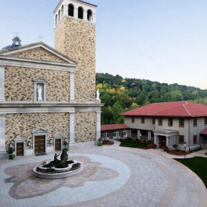 Plaza courtyard of Our Lady of Guadalupe Shrine in La Crosse, Wisconsin.