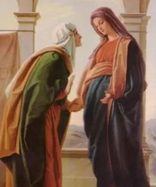 Ancient Roman painting of the Virgin Mary speaking to a woman. Our Lady of Guadalupe Shrine in La Crosse, Wisconsin.