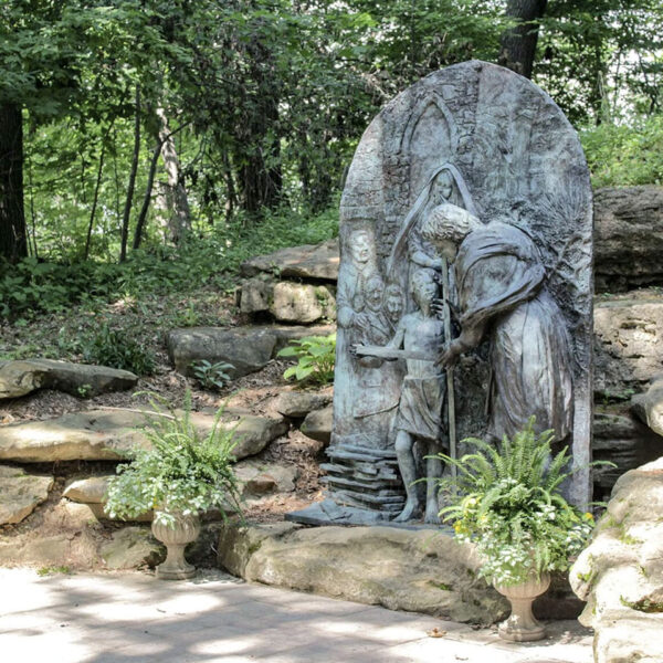 Statue of Saint Joseph the Worker speaking to Jesus as a child on the grounds of Our Lady of Guadalupe Shrine in La Crosse, Wisconsin.