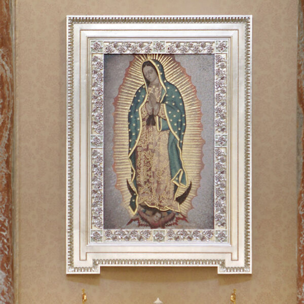 Framed image of Mother Mary praying at Our Lady of Guadalupe Shrine in La Crosse, Wisconsin.