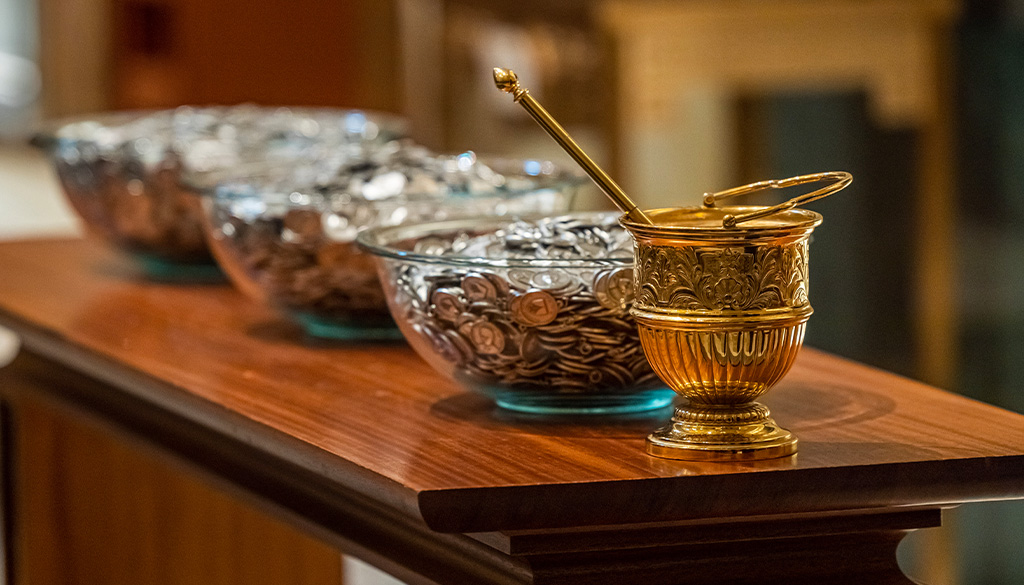 A closeup of blessed relics by Cardinal Burke at the Shrine of Our Lady of Guadalupe.