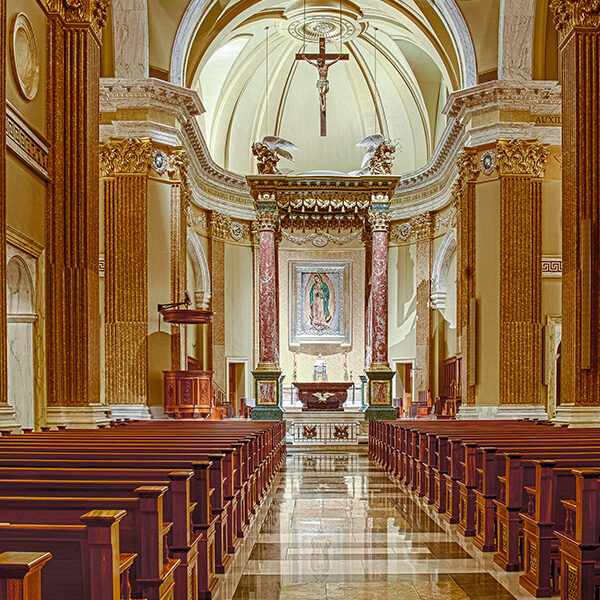 The entrance view of the Guadalupe Shrine Church.