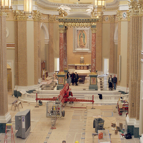 Construction in the middle of the Shrine Church.