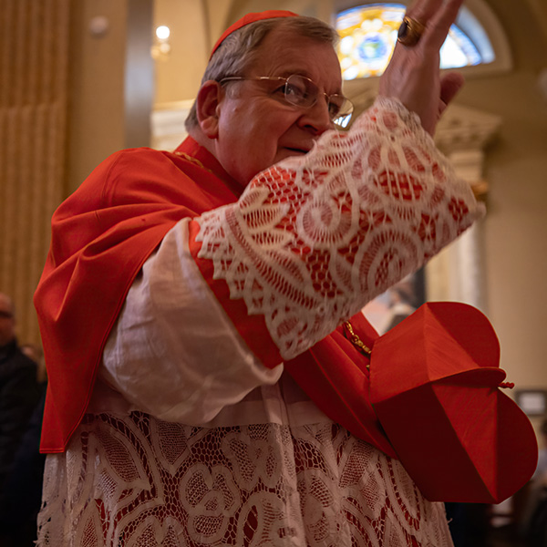 Cardinal Raymond Leo Burke waving.