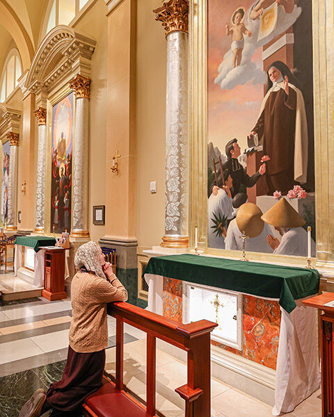 Sarah Greydanus Praying at Saint Thérèse Side Altar, Guadalupe Shrine - La Crosse, WI