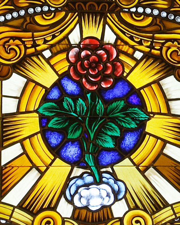 Mary the Mystic Rose Stained Glass Window at Our Lady of Guadalupe