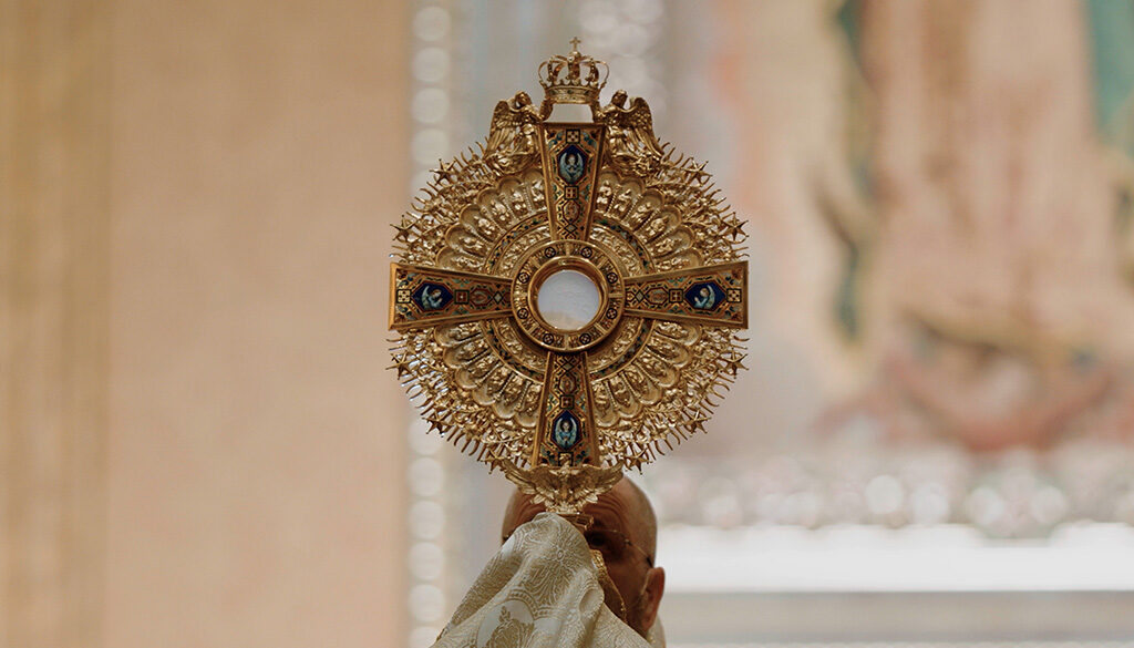 Adoration of Christ's real presence in the Eucharist.