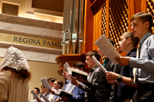 Chant Camp students singing in the Guadalupe Shrine Choir Loft