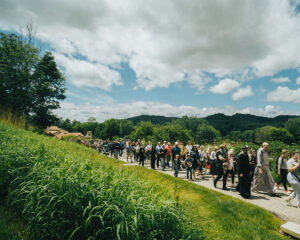 Hundreds of Pilgrims walking up the Gaudalupe Shrine Path for Eucharistic Procession