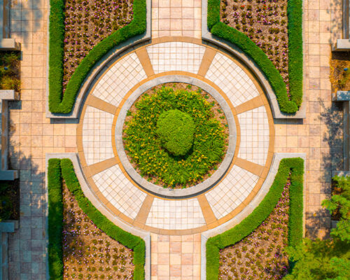 Aerial View of Lush Shrine Gardens