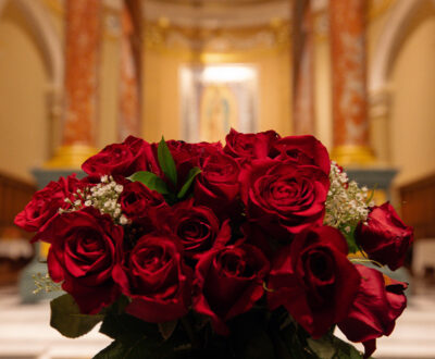 Giving Roses to Our Lady of Guadalupe