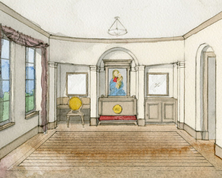 Pilgrim House Plans watercolor - Guest room interior