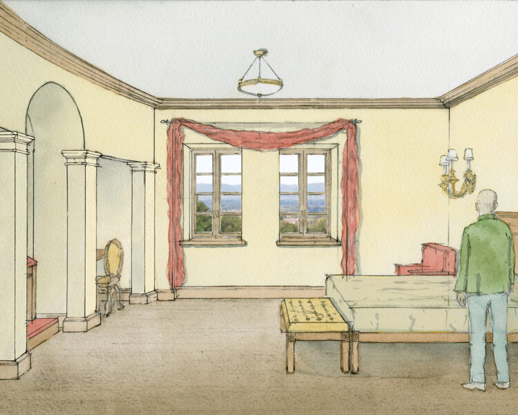 Pilgrim House watercolor-Guest room view