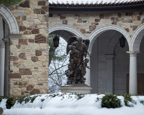 Snow on Memorial to the Unborn - Guadalupe Shrine