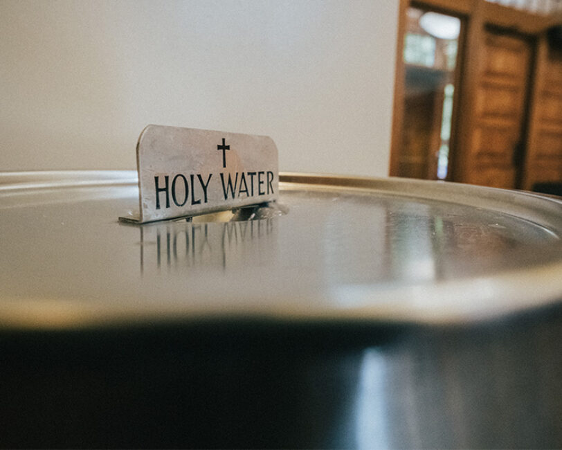 Holy water in the Pilgrim Center at the Guadalupe Shrine in La Crosse