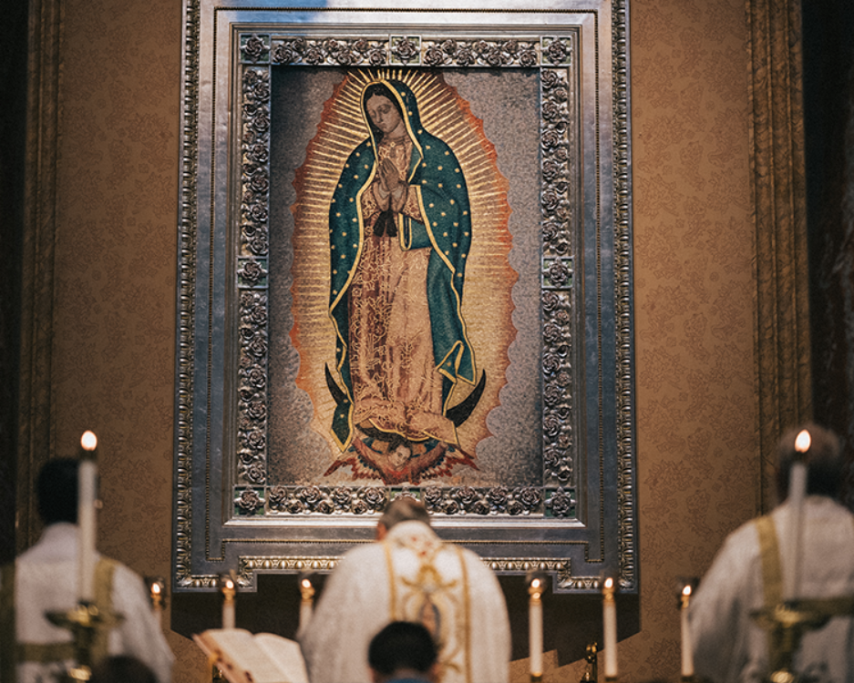 Cardinal Burke and the Tilma Mosaic at the Guadalupe Shrine in La Crosse