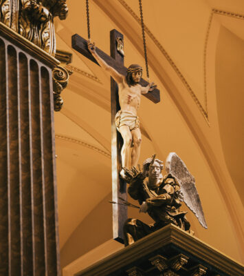 Guadalupe Shrine Crucifix above the baldacchino