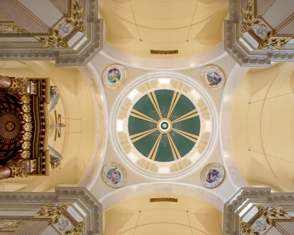 Shrine Church dome view with Baldaccino