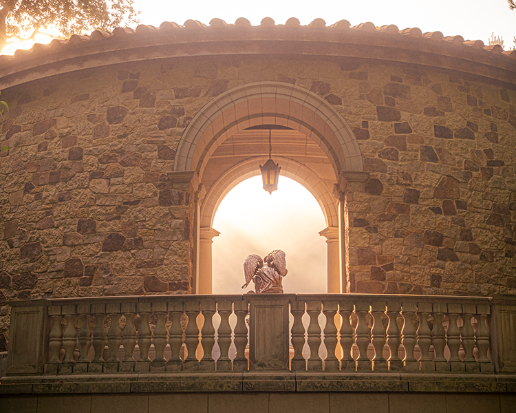 memorial to the Unborn at the Guadalupe Shrine on a foggy morning