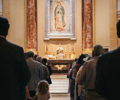 Communion Line at the Guadalupe Shrine facing OLG