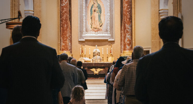 Communion Line at the Guadalupe Shrine facing OLG