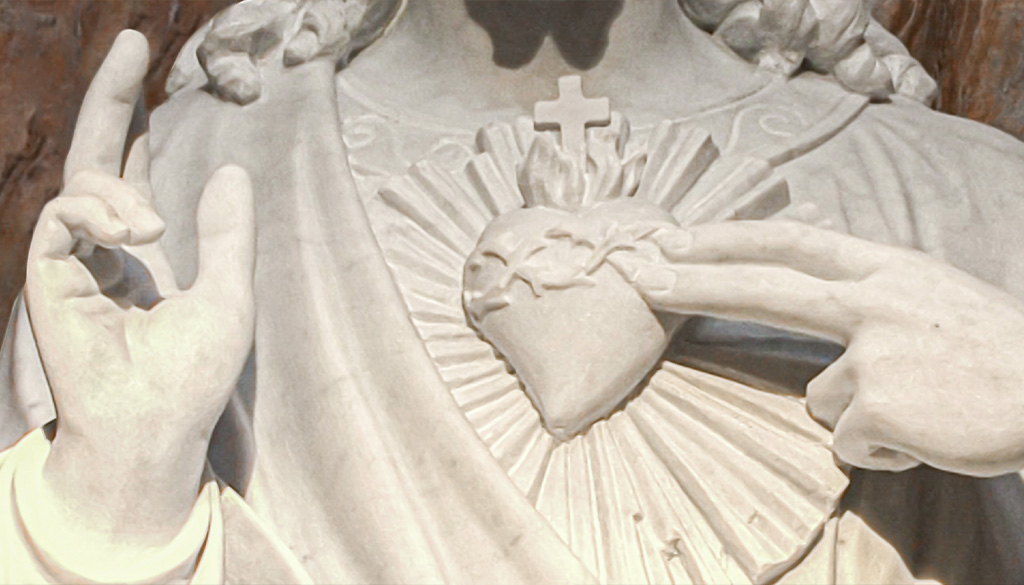 Sacred Heart of Jesus close up marble statue in the Shrine Church