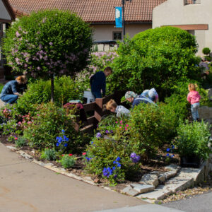 Spring Planting Days at the entrance to the Shrine of Our Lady of Guadalupe in La Crosse Wisconsin