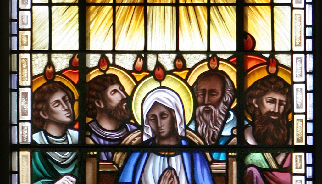 Pentecost Sunday Descent of the Holy Spirit stained glass window
