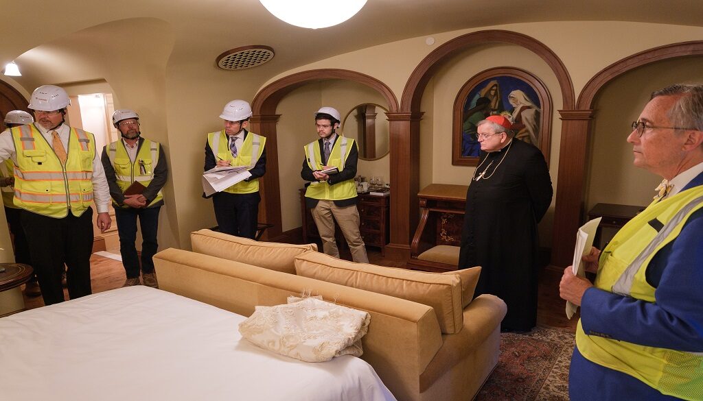 Pilgrim House mock-up with Cardinal Burke