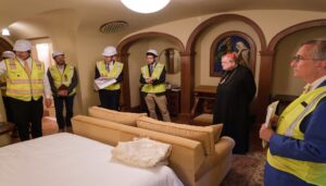 Pilgrim House mock-up with Cardinal Burke